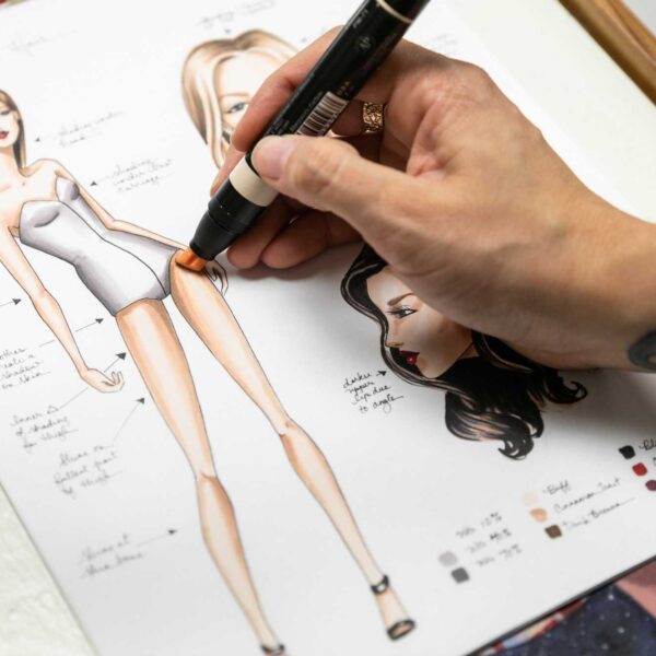 Fashion drawings created by artist and ACC faculty Stephanie Jimenez Schiller photographed on Wednesday, March 6, 2019, at the Highland Business Center.