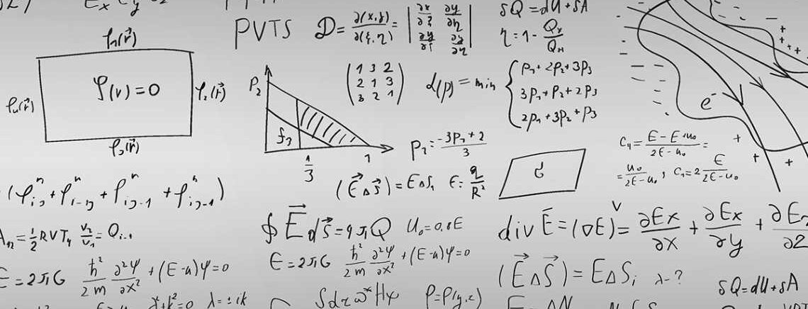 Various math equations written on a whiteboard