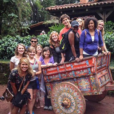 ACC Study-Abroad Students pose for a group shot while in a another country. 