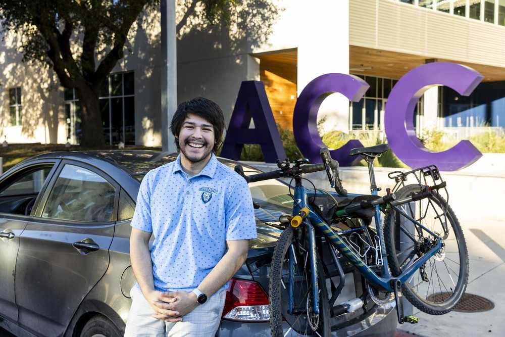 An ACC Transfer student poses for a portrait before leaving for University