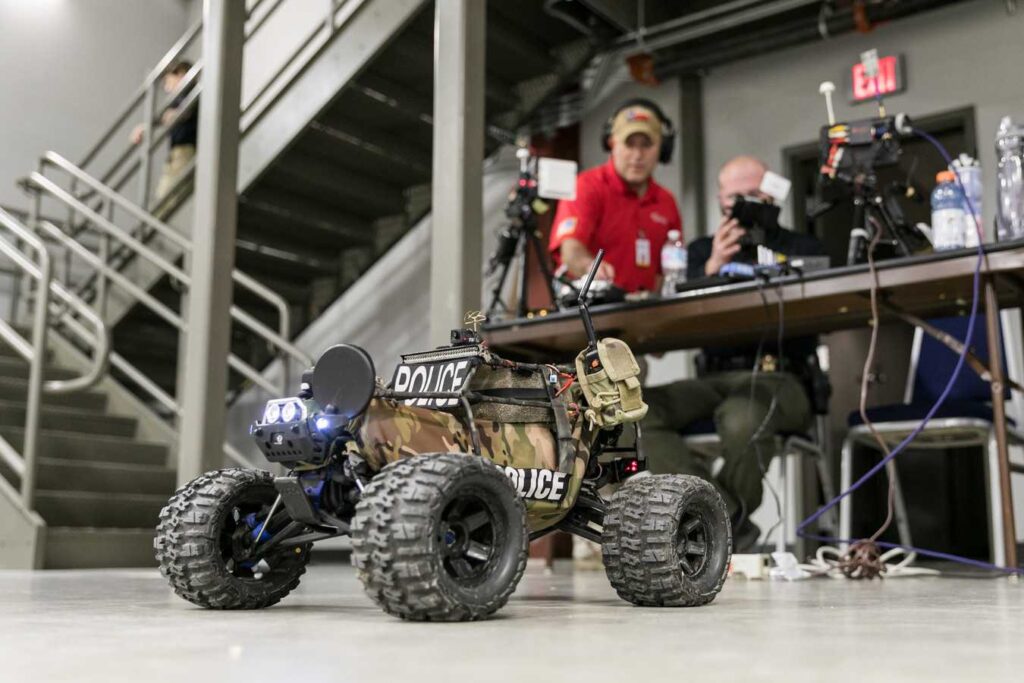 A land based robot drone is operated remotely during a training session at ACC's Public Safety Training Center. 