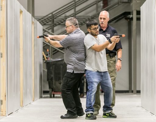 Students who are in the peace officers sequence attend a training session at the new Public Safety Training Center on the Hays Campus on Wednesday, July 18, 2018.