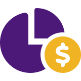 Icon fo a pie chart with money symbol